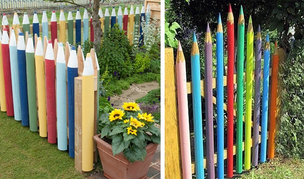 Забор из штакетника в форме цветных карандашей