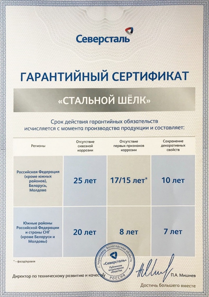 Гарантийный сертификат Стальной шелк