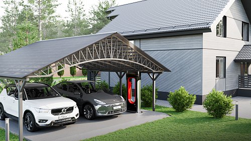 Двускатный навес №22 из поликарбоната 7,5х6,3 м