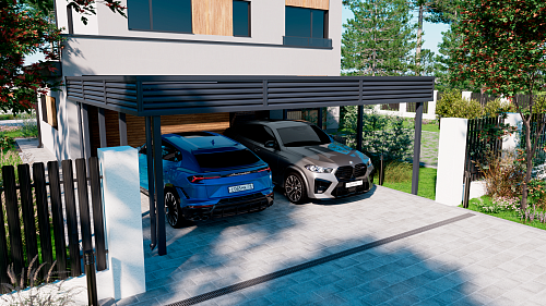 Навес с плоской кровлей №50 из профнастила 6,6х6 м