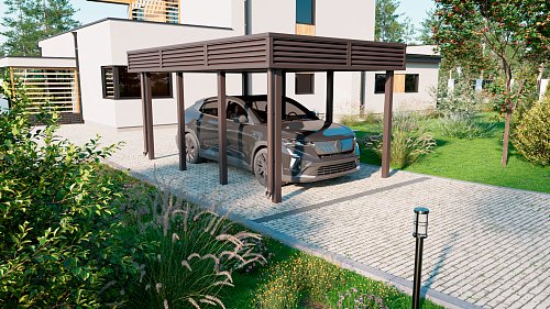 Навес с плоской кровлей №50 из профнастила 3,6х6 м