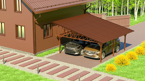 Односкатный навес №33 из металлочерепицы 5,9х6,3 м