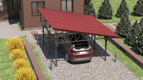 Односкатный навес №33 из металлочерепицы 4,9х6,3 м