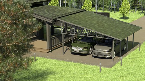 Односкатный навес №33 из гибкой черепицы 5,9х6,25 м