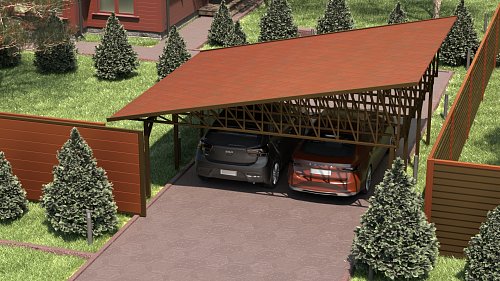 Односкатный навес №33 из гибкой черепицы 6,9х6,25 м