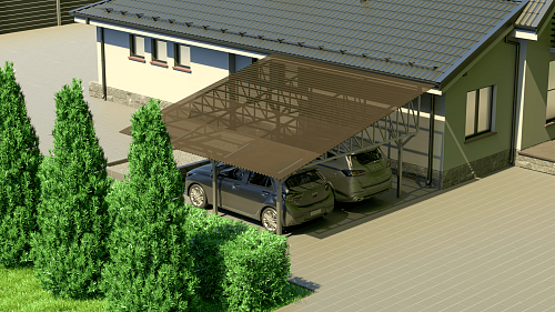 Односкатный навес №33 из поликарбоната 5,9х6,3 м