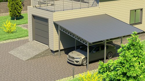 Односкатный навес №31 из профнастила 4,9х6,3 м