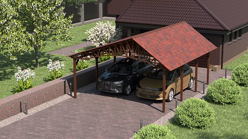 Двускатный навес №20 из гибкой черепицы 5,5х6,25 м