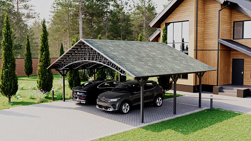 Двускатный навес №22 из гибкой черепицы 7,5х6,25 м