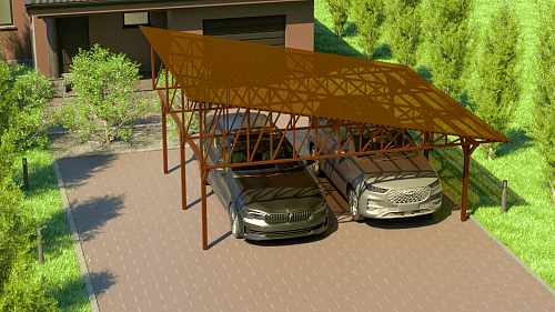 Односкатный навес №33 из поликарбоната 6,9х6,3 м