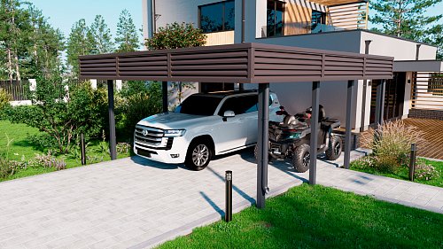 Навес с плоской кровлей №50 из профнастила 5,6х6 м