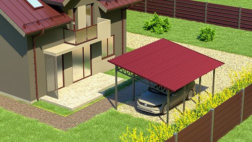 Односкатный навес №31 из металлочерепицы 4,9х6,3 м