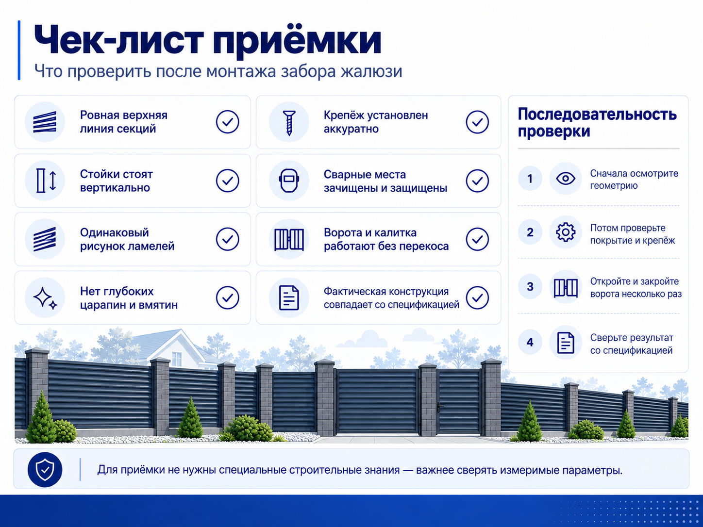 Чек-лист приёмки готового забора жалюзи