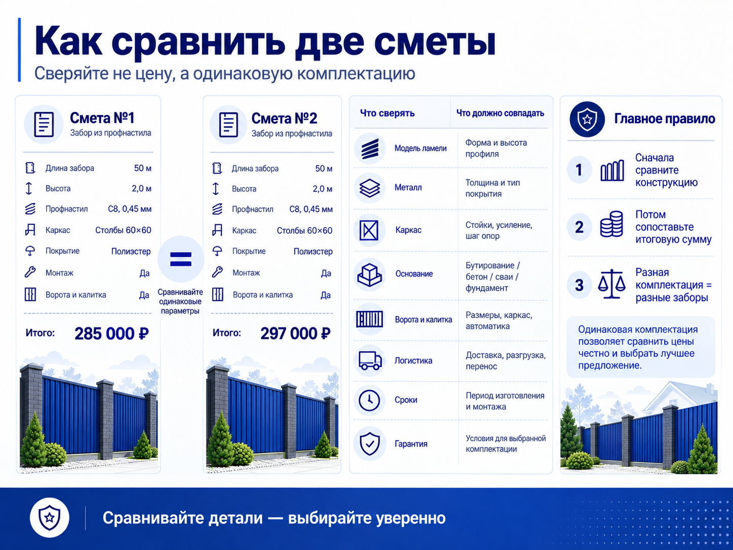 Как сравнить две сметы на забор жалюзи