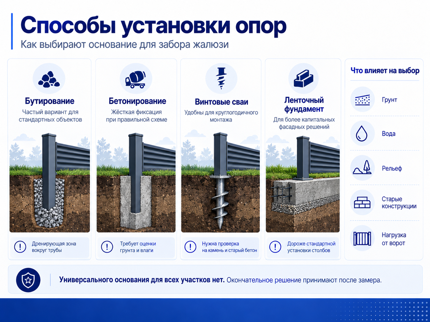 Способы установки опор для забора жалюзи